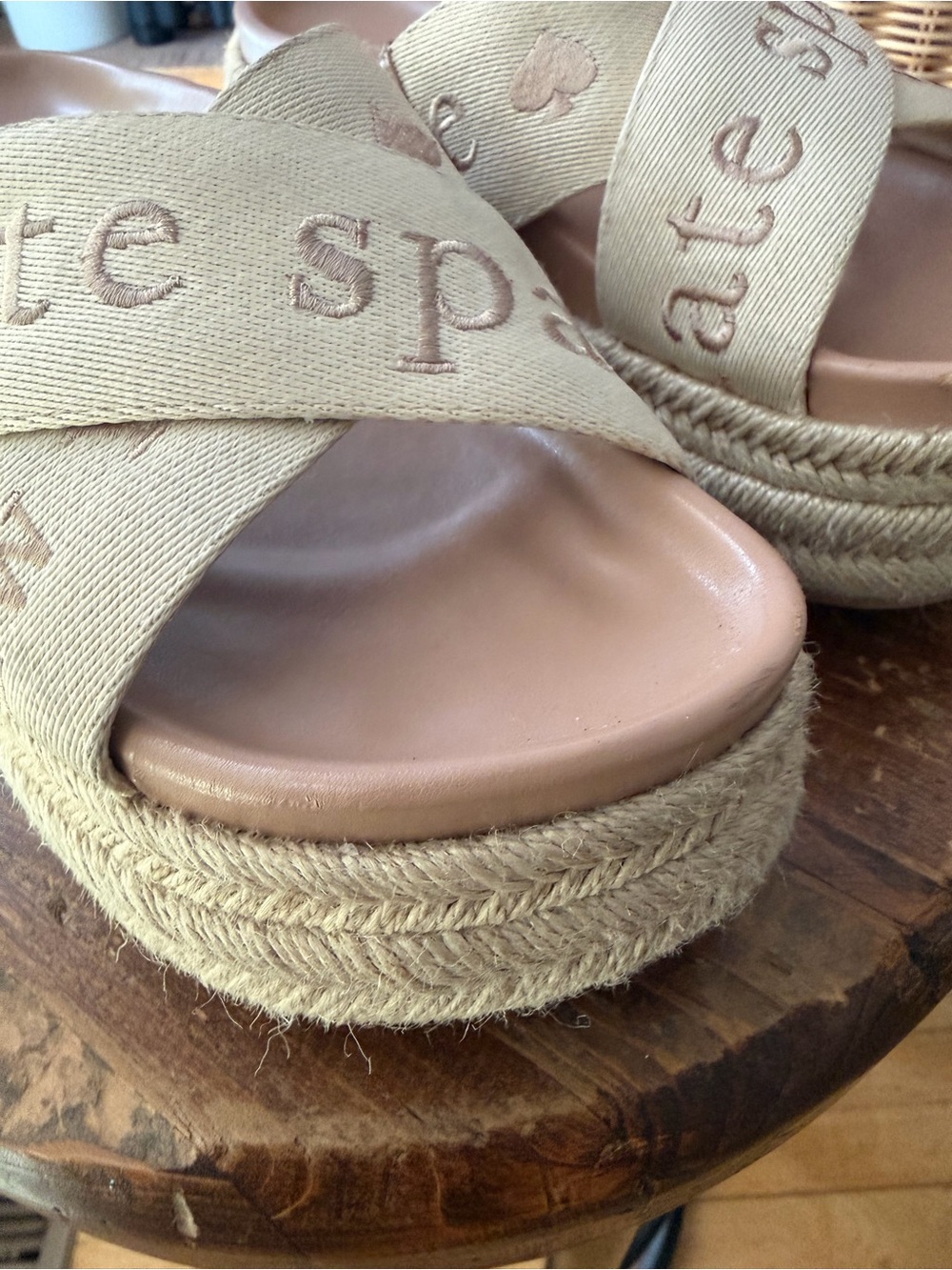 kate spade Neutral Beige Crisscross Espadrille Platform Slides - Picture 2 of 6